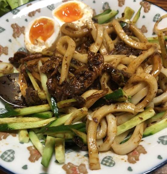 うどんに合わせてねぎみそうどん風にいただきました
